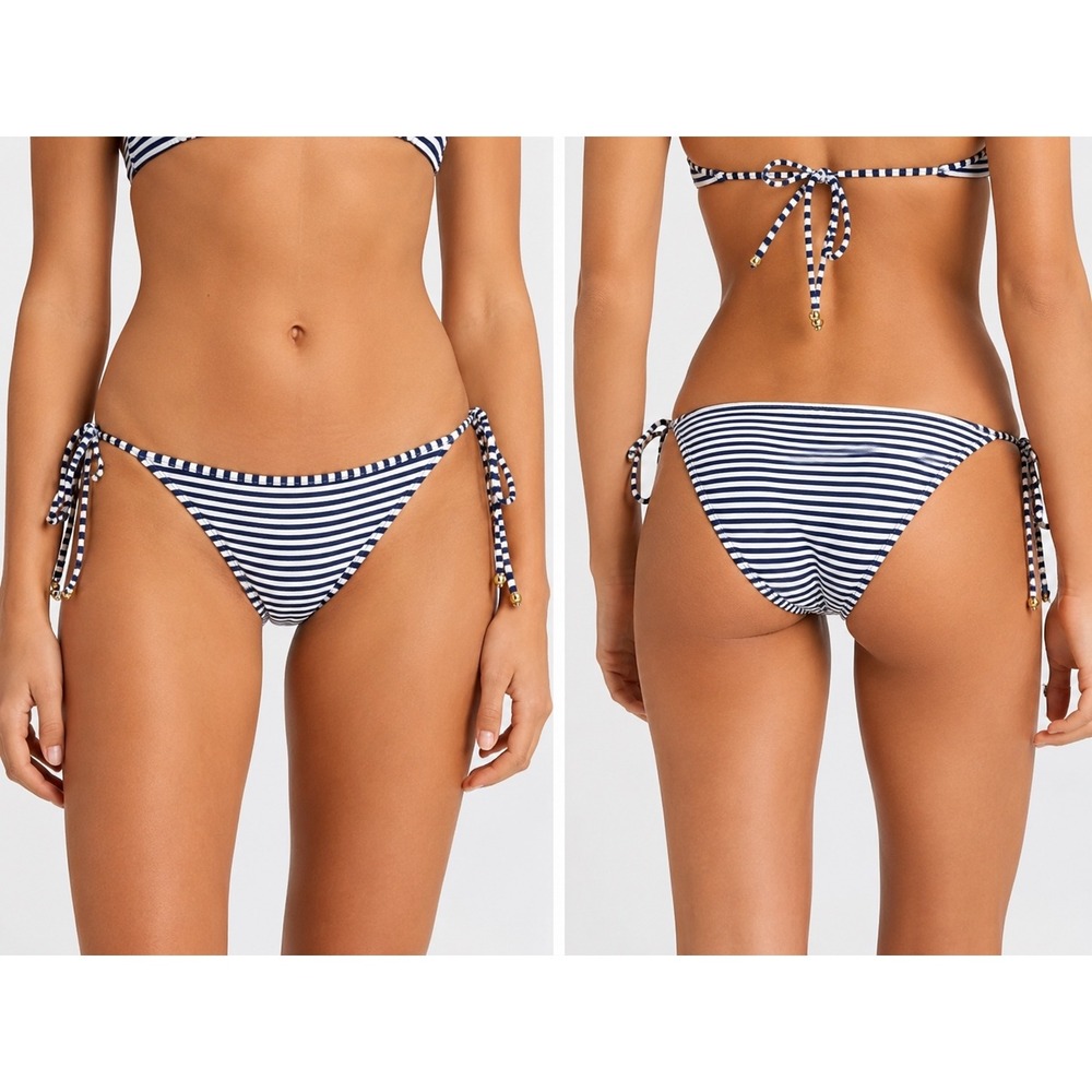 Vineyard‎ Vines Womens Navy White Striped Side Tie Bikini Bottom Gold Bead SZ M